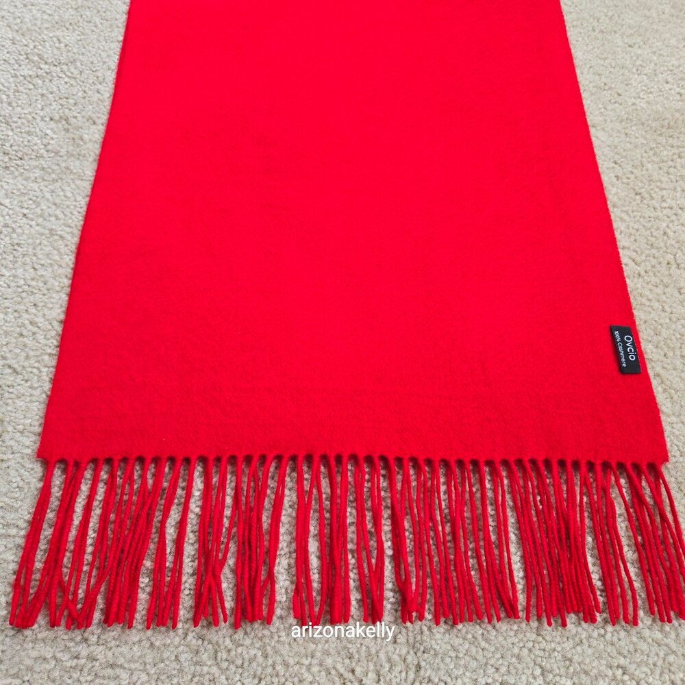 NWOT Red Cashmere Fringed Scarf Ovcio - Picture 6 of 10